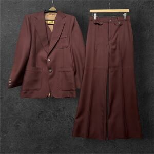 Vintage Angels Flight 70s 3 Piece Suit Disco Polyester Rust